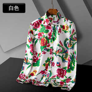 2025春季东北大花长袖衬衫男复古红色牡丹印花1129款-P27元,男装衬衫,星座1202-3（原1218-3）