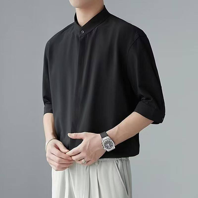 高质量五分袖立领男士新中式现货冰丝衬衫2510款一P45元，男装衬衫，星座1202-3（原1218-3）