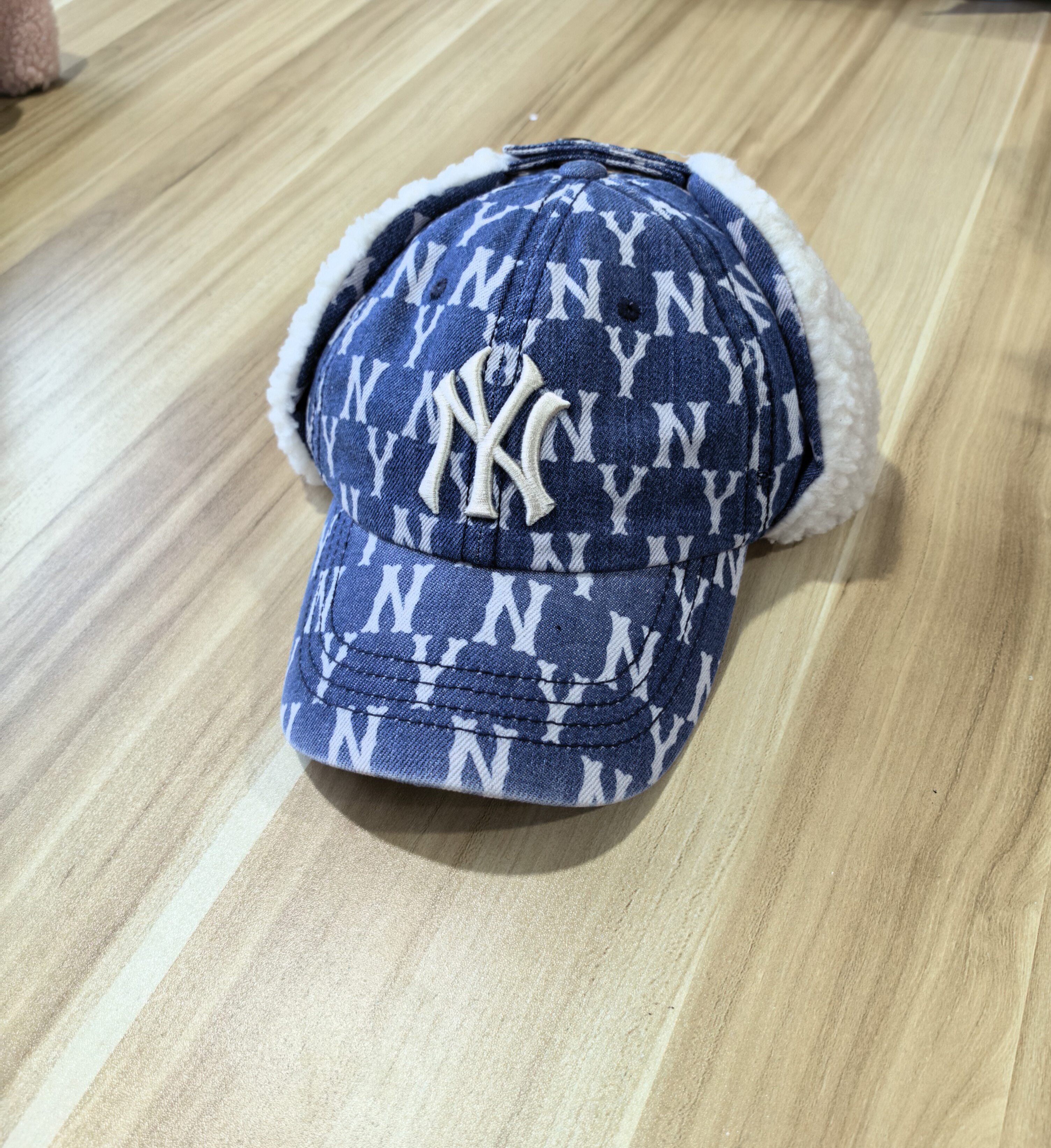 清仓韩国mlb秋冬保暖牛仔印花棒球帽男女同款鸭舌帽羊羔毛帽子