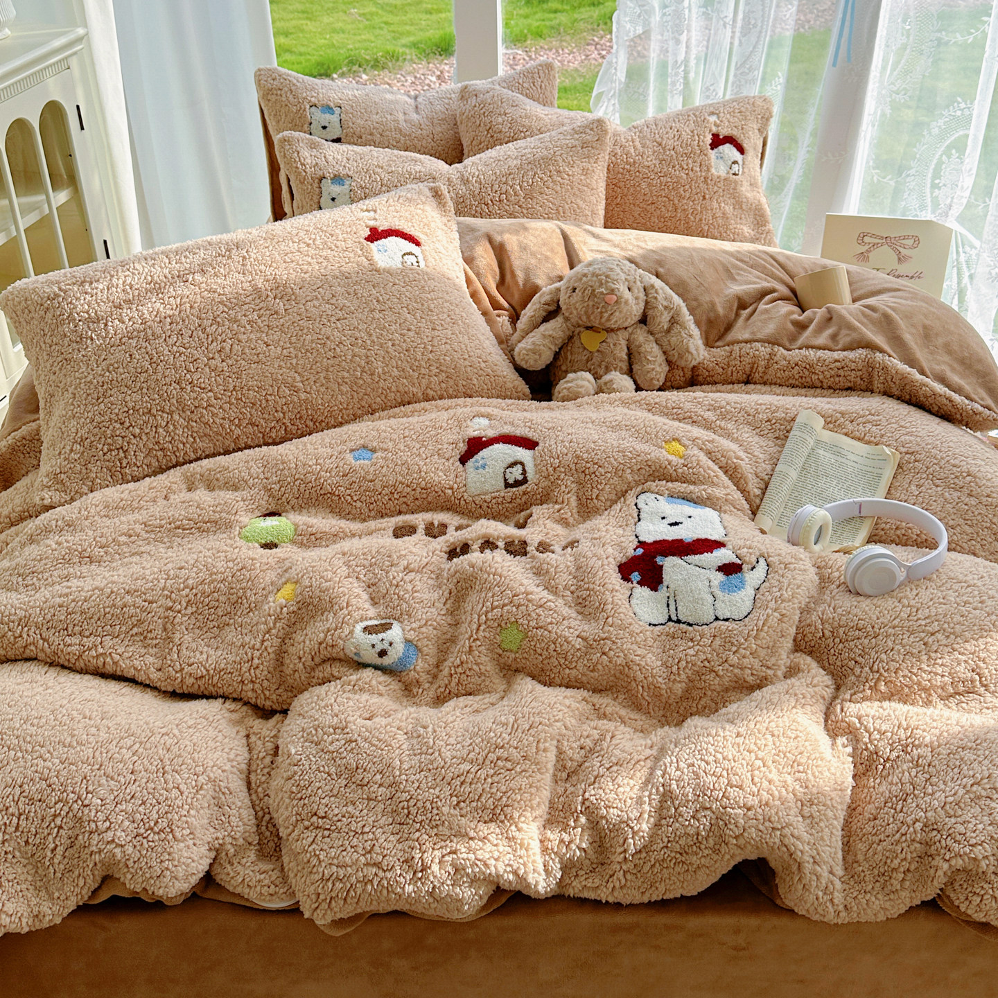 ins卡通冬季加厚羊羔绒床上四件套可爱刺绣保暖牛奶绒儿童床品1.8,床上用品,床品套件/四件套/多件套,淘宝优惠券,粉丝福利购,淘宝优惠卷