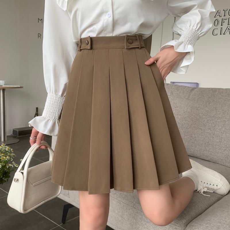 百褶裙中裙百搭a字口袋半身裙