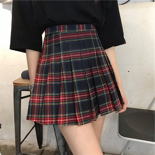 绿色格纹百褶裙学院风蓬蓬短裙