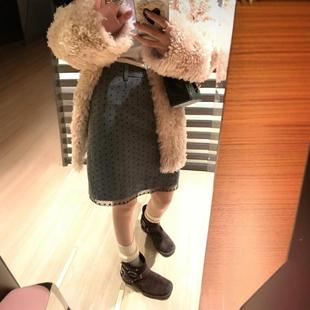 miu系蕾丝拼接羊毛呢波点半身裙女秋冬梨形身材直筒裙灰色a字中裙