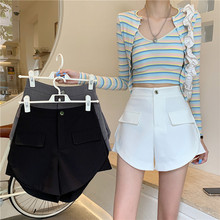 胖mm西装短裤女春夏大码韩版高腰宽松阔腿裤小个子休闲a字工装裤