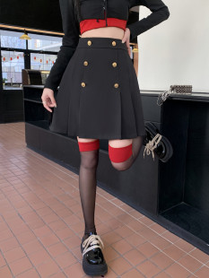 百褶裙女中长款春秋高腰a字裙大码胖mm显瘦学生防走光蓬蓬半身裙