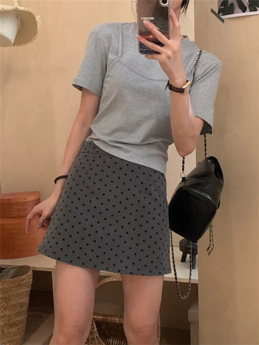 灰色波点半身裙韩版a字一步裙