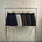 百褶裙高腰显瘦半身裙中长款 大码 加厚西装 复古配腰带学生A字中裙