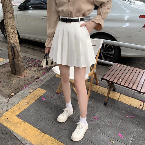 百褶短裙显瘦a字带口袋半身裙