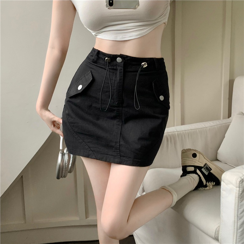 短裙包臀复古a字抽绳半身裙