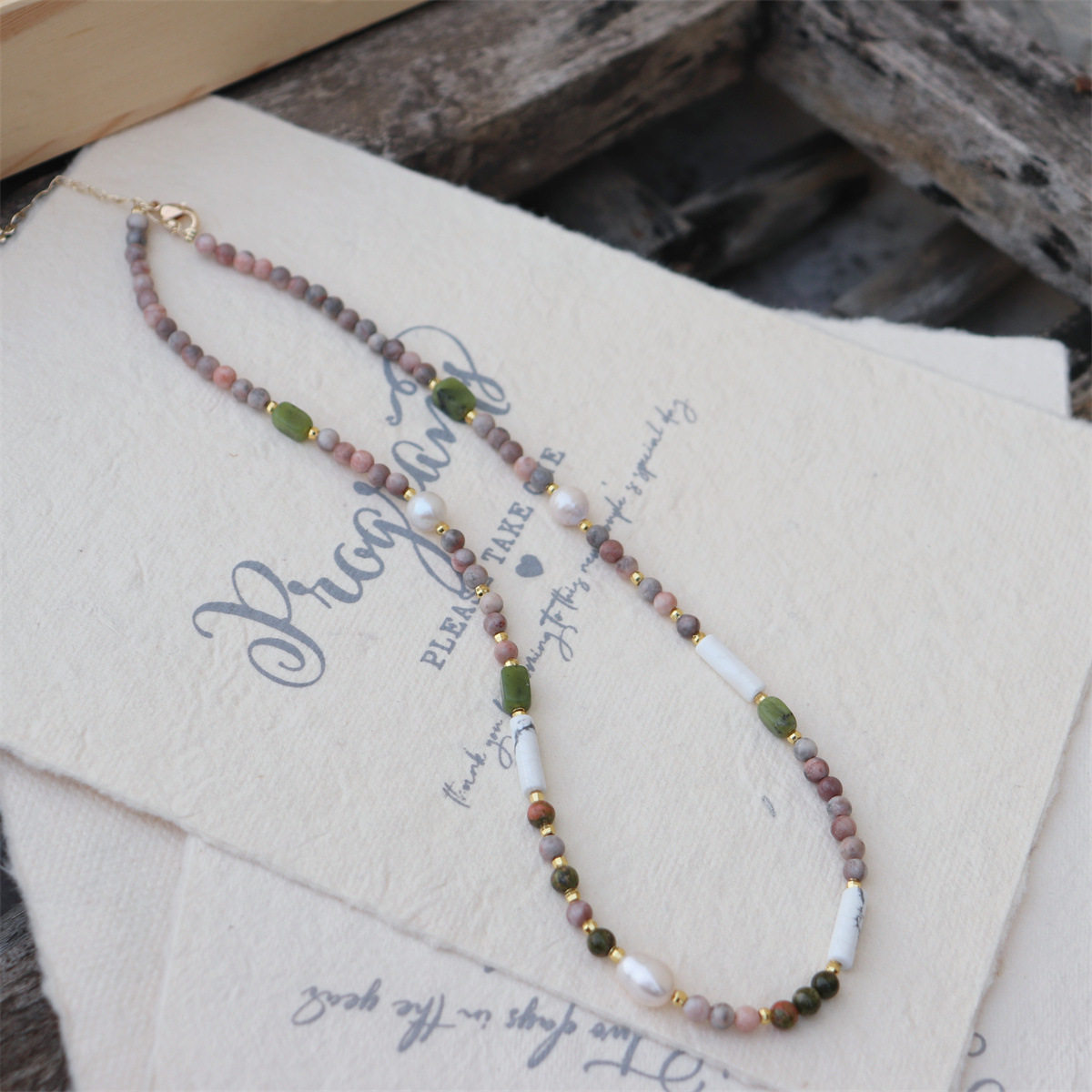 suu 设计款【春日】系列莫兰迪色气质优雅天然石淡水珍珠混搭项链