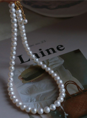 8-9MM白亮淡水珍珠项链妈妈链微瑕母亲节礼物近正圆珠项链