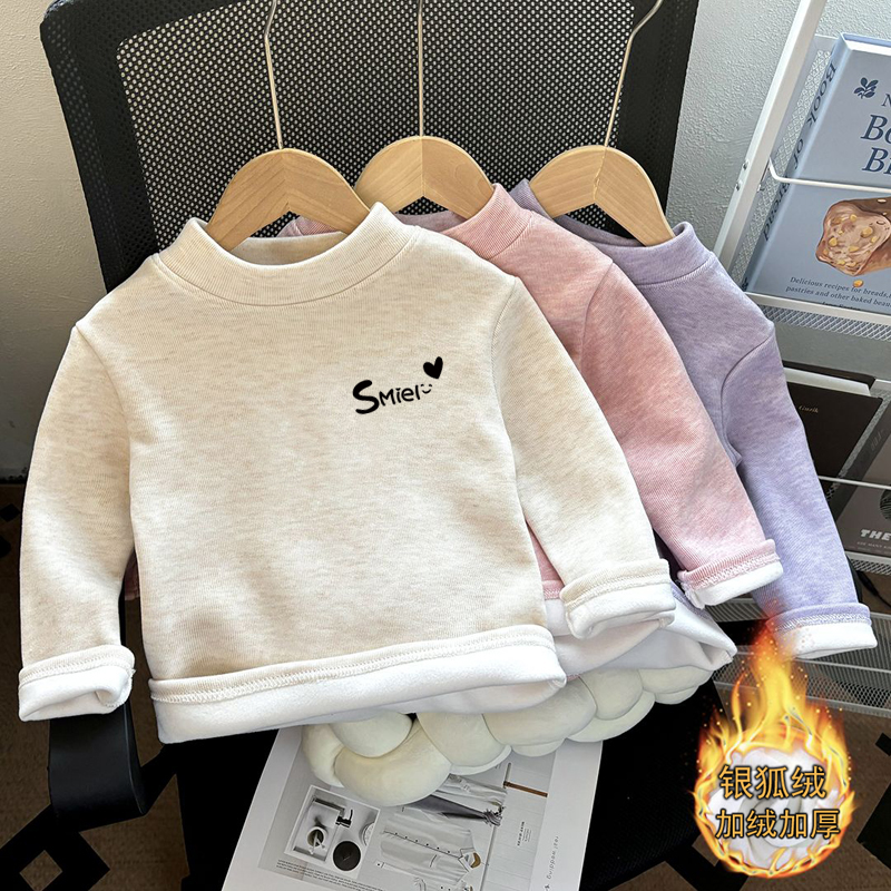 加厚秋冬季保暖打底衫保暖圆领套头卡通风印花休闲冬装男女童上衣