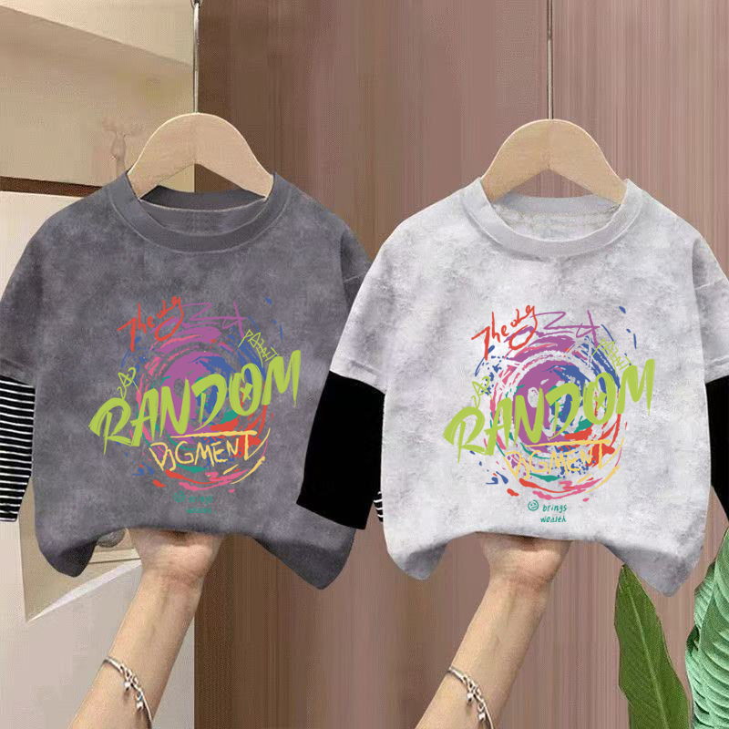 100%纯棉拼接扎染亮片T恤