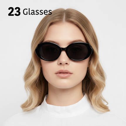 23 Glasses 复古椭圆太阳镜女Y2K辣妹风黑色粗框黑灰色镜片墨镜