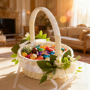 结婚花篮花童撒花手工编织婚庆花篮白色手提装饰花束居家花艺送礼