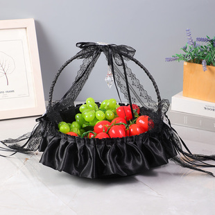 暗黑哥特风婚礼小花篮新娘花童撒花提篮个性 备婚用品篮子拍照道具
