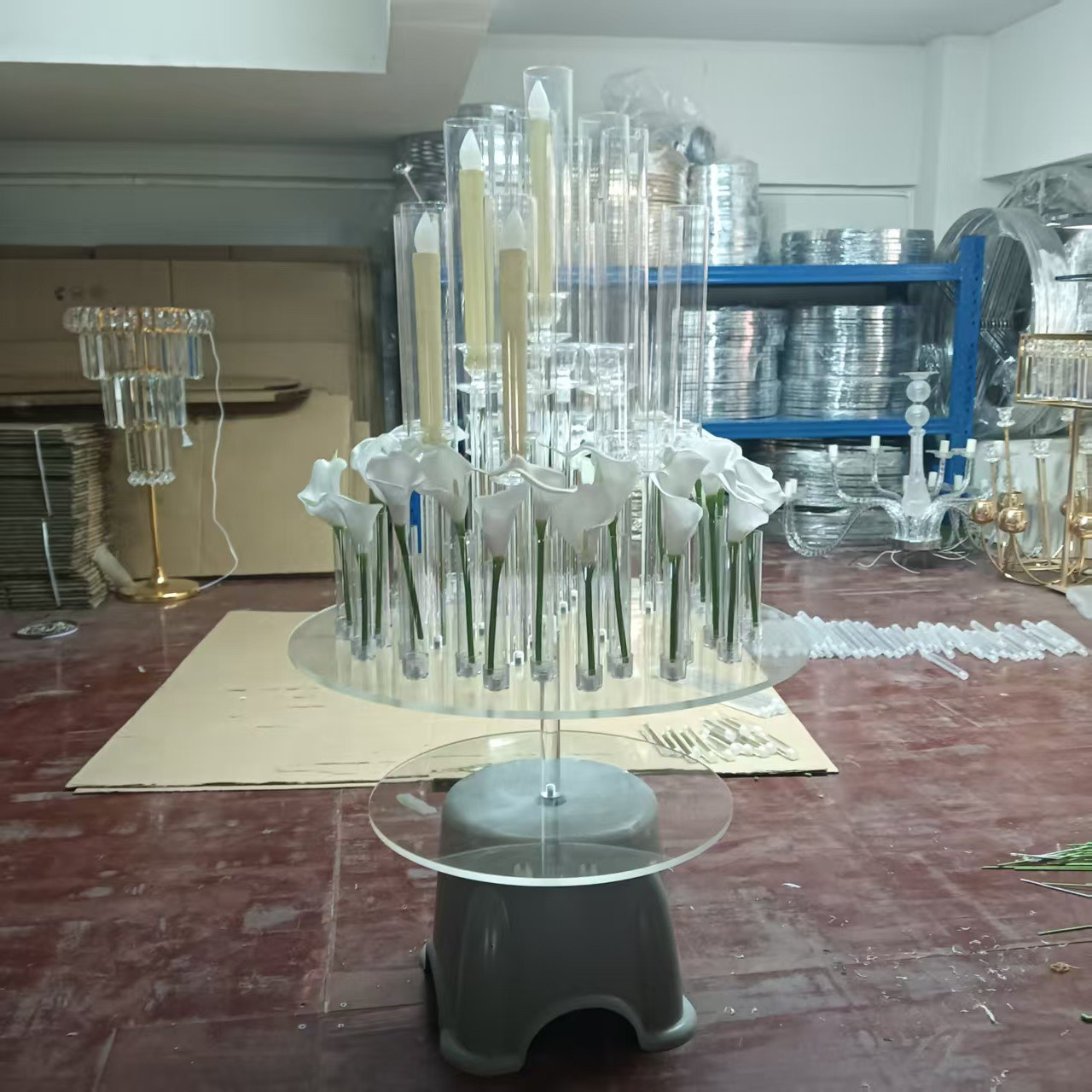 婚庆道具透明亚克力蛋糕烛台韩系水晶婚礼酒店花器架子装饰摆件