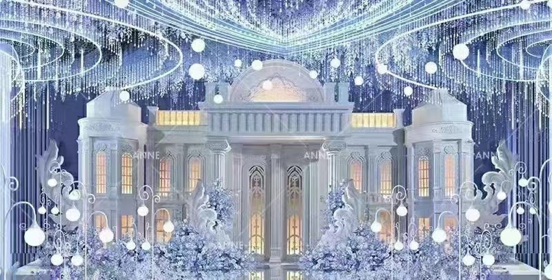 梦幻发亮城堡婚礼舞台背景欧式