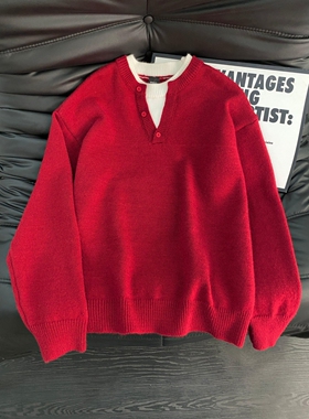 GT87假两件毛衣P49灰色黑色红色M到XXL