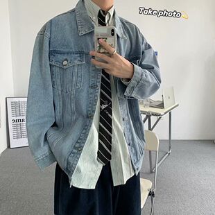 ins超火牛仔外套男仙鹤刺绣秋季韩版潮流装帅气原宿港风学生夹克