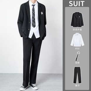 学院风dk日系制服西装外套男春秋季宽松痞帅休闲西服学生班服套装