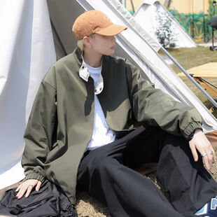 美式oldschool外套男hiphop秋季飞行员冲锋衣宽松休闲夹克ins纯色