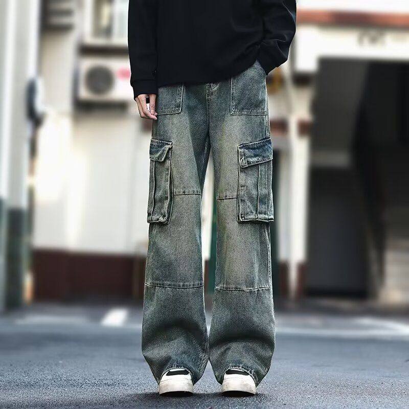 E帛跃潮牌美式设计感做旧牛仔裤男女复古垂感多口袋工装长裤,男装,牛仔裤,淘宝优惠券,粉丝福利购,淘宝优惠卷