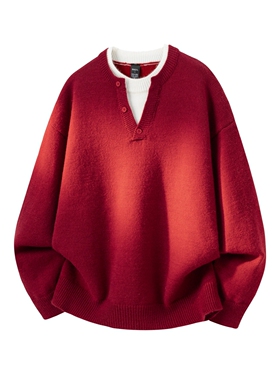 GT87高质量假两件毛衣P49红色灰色黑色M到XXL