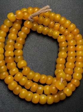 藏传天然鸡油黄玛瑙桶珠项链文玩老玛瑙108颗百搭佛珠手串锁骨链