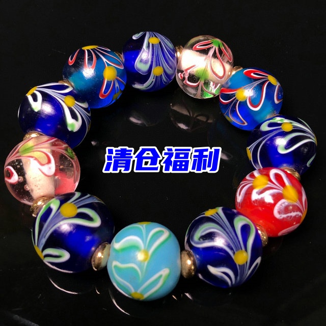 回流老琉璃雪巴红琉璃桶珠手串手链蜻蜓眼洛桑花项链百搭佛珠颈饰