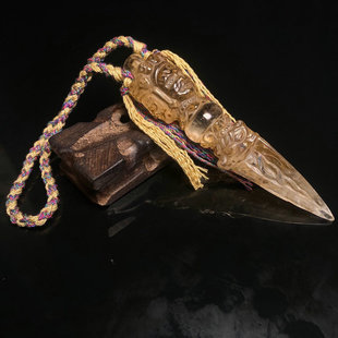 藏传纯手工老水晶三面普巴金刚橛三棱杵黄水晶金刚杵佛珠吊坠配饰