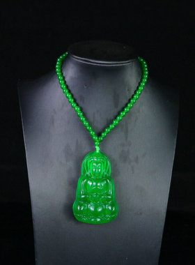 缅甸高冰帝王绿观音项链吊坠冰透缅甸满绿观世音正品本命百搭玉佩
