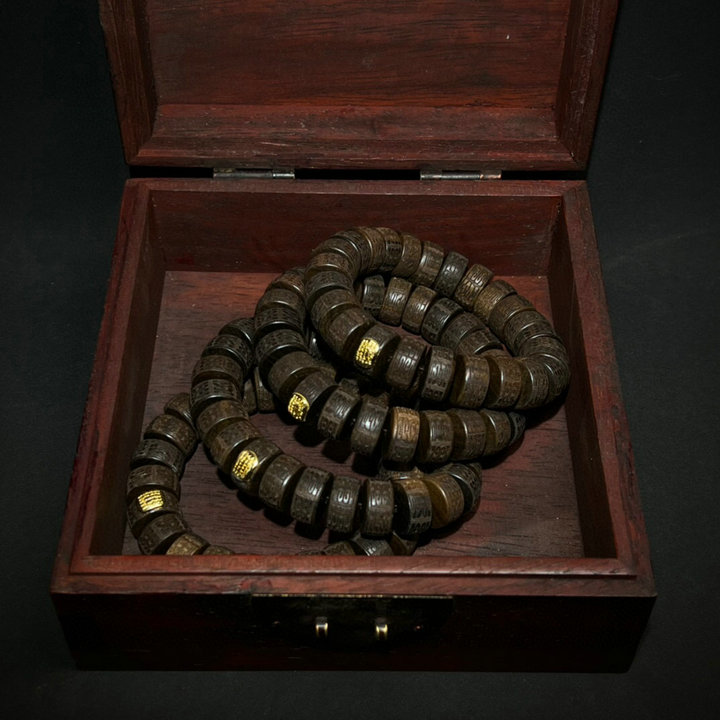 精品越南老沉香木桶珠手串男女高油奇楠经文手链佛珠文玩手持饰品