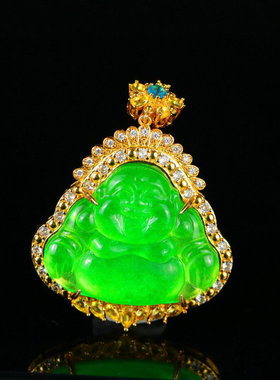 正品翡翠玉笑佛吊坠冰种满阳绿佛公项链吊坠弥勒佛女款毛衣链挂件