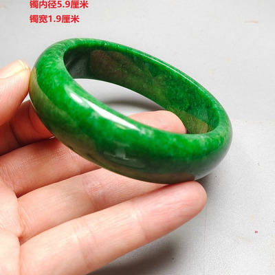 精品老翡翠绿手镯老坑冰糯种宽条玉石镯子绿翠百搭贵妃玉镯首饰品