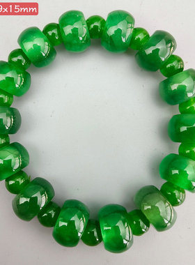 精品缅甸高冰老翡翠珠串手串老坑冰种翠玉桶珠手链男女款佛珠饰品