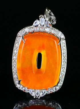 缅甸高冰老黄翡翠无事牌吊坠老银镶玉男女款平安扣挂件百搭项链坠