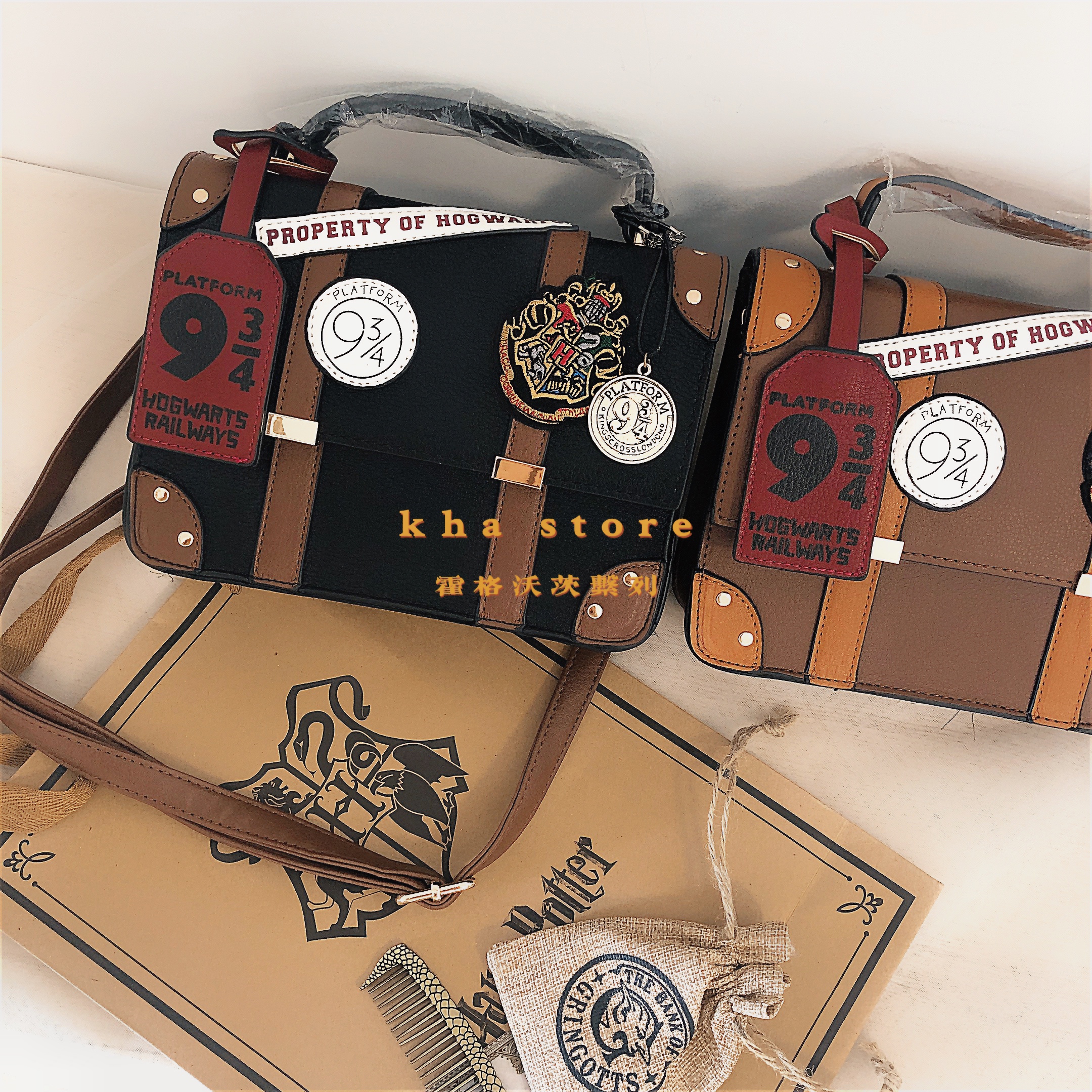 霍格沃茨  934站台包英伦徽章复古剑桥翻盖斜跨小方包女包 獾院