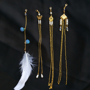 diy团扇半成品流苏材料包羽毛扇坠飘带长柄扇子古风汉服配饰挂坠