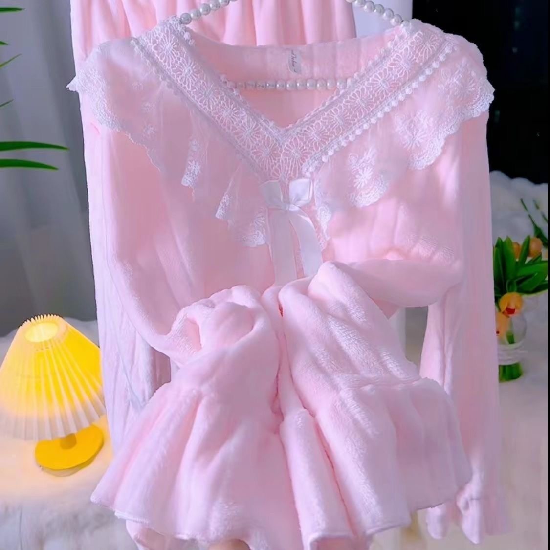 秋冬公主风绒绒女士甜美舒服保暖套装居家服睡衣女