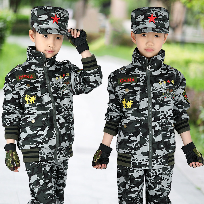 春秋款休闲儿童迷彩服男童套装小孩学生军训服大童运动装表演出服