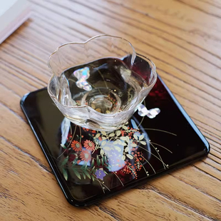日本进口高颜值杯垫日式漆器金箔莳绘隔热垫杯托高级感茶道配件