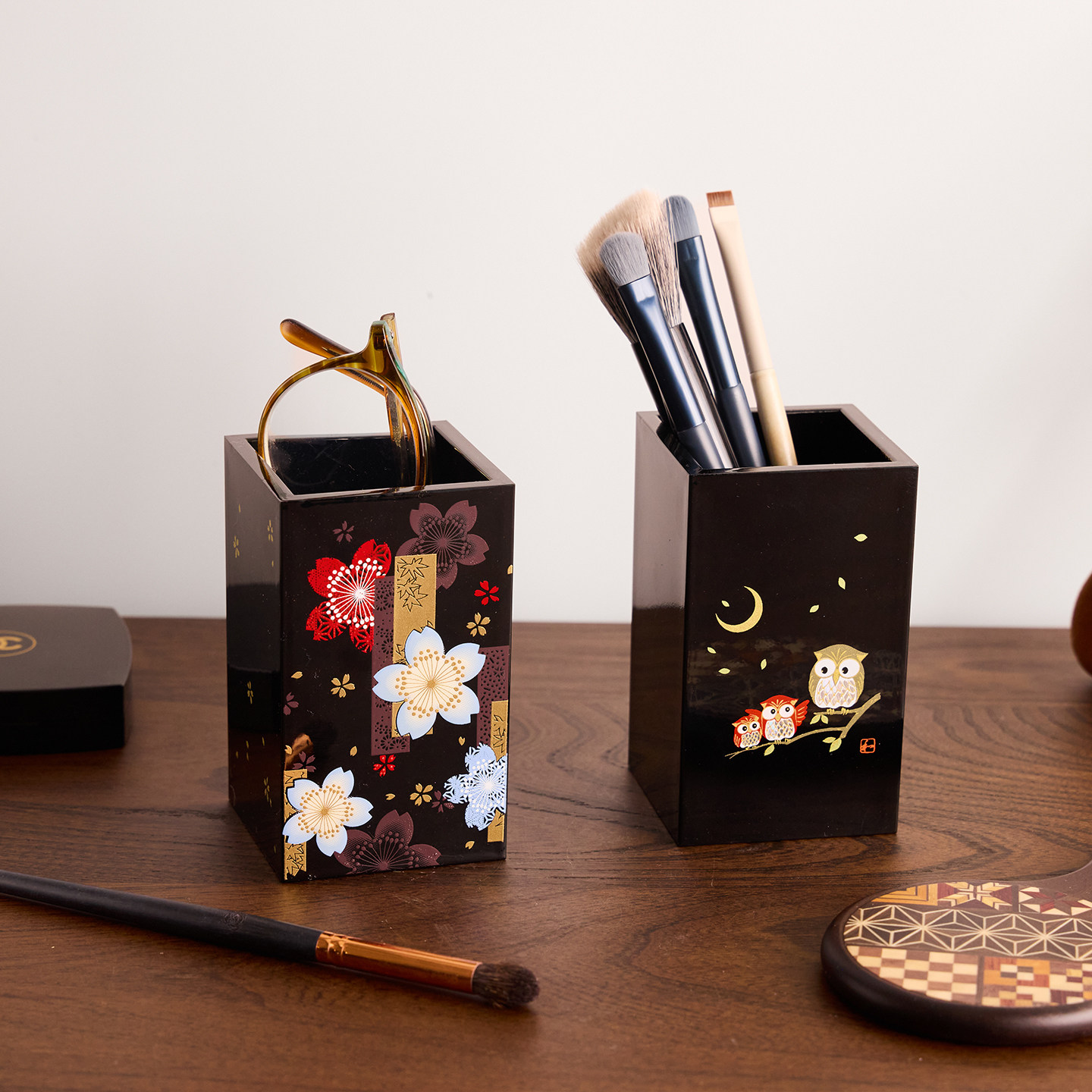 日本进口山中漆器化妆刷收纳筒高级感ins风桌面多功能眼镜收纳架