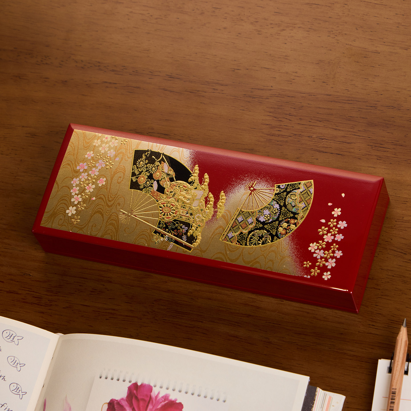 日本进口非遗漆器笔盒高颜值手工制作工艺品桌面文具首饰盒礼物女