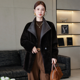 两面穿2025羊皮毛一体女中长韩版显瘦进口拉贡真皮皮衣冬新款外套