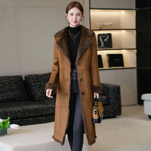 翻领皮草大衣女中长款毛领修身外套2025冬新款海宁獭兔毛皮毛一体