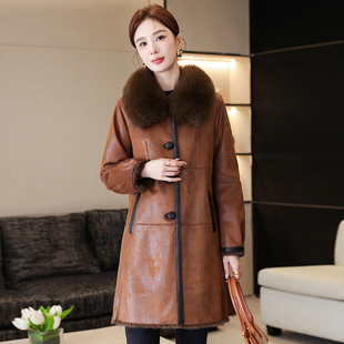 2025新款獭兔毛皮毛一体女中长韩版修身外套狐狸毛领海宁皮草外套