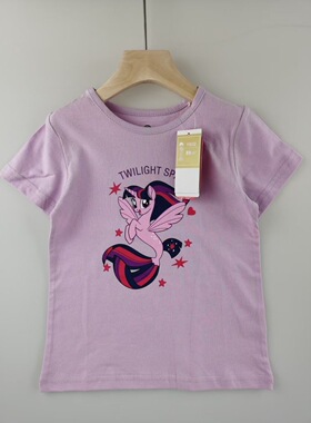 100-150码儿童夏季新款上衣女童可爱卡通紫色纯棉短袖