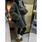 皮毛一体外套女冬季 2025新款 复古慵懒感中长款 宽松环保羊羔毛上衣