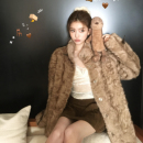 小熊心事立领染尖皮毛一体大衣女冬季 慵懒休闲环保皮草外套中长款